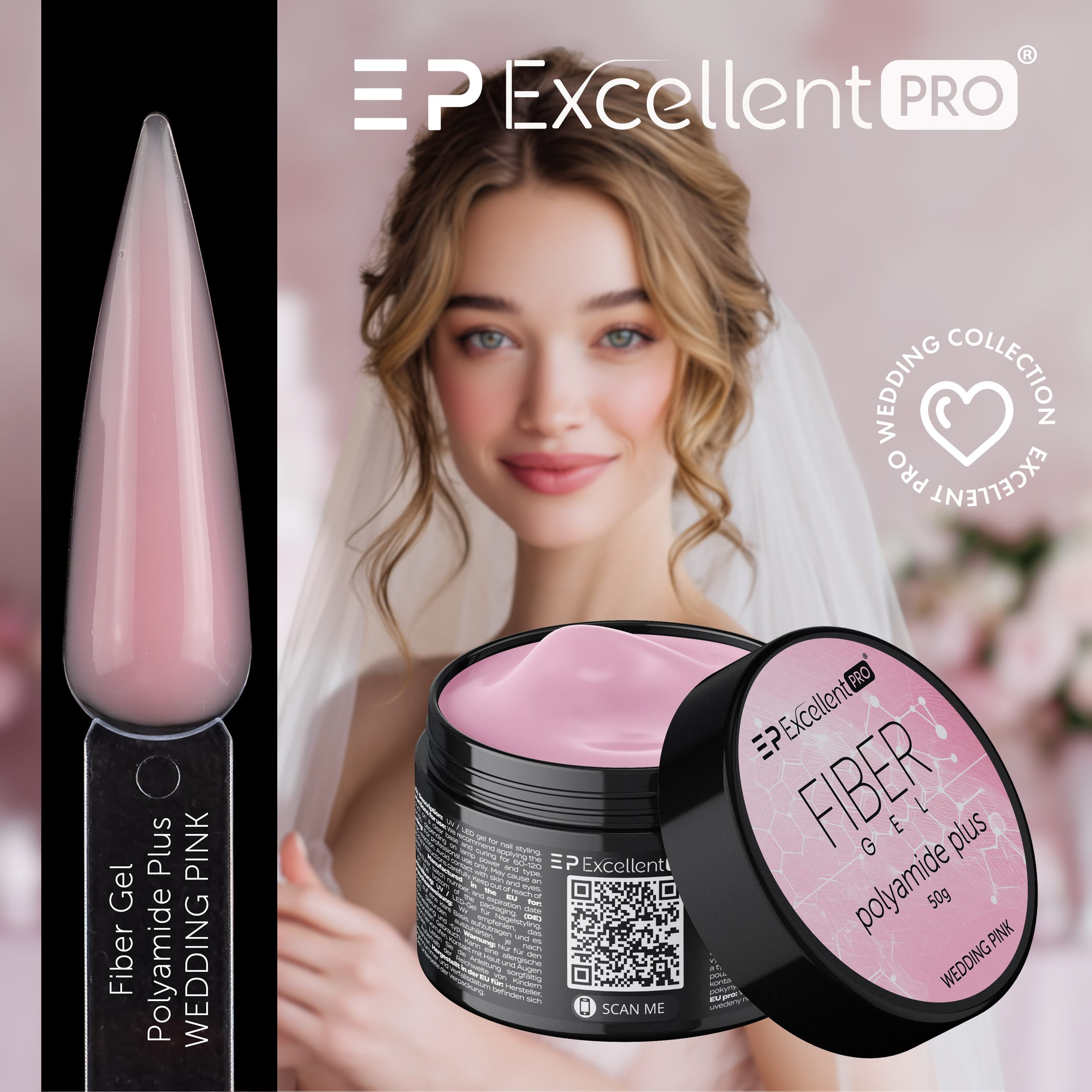 Excellent PRO Fiber Gel Polyamide Plus WEDDING PINK 50g - obrazek 2
